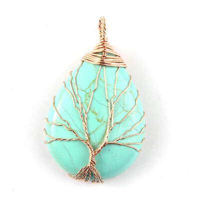 

Tree of Life Copper Wire Wrapped Water Drop Resin Pendant Necklace Women Jewelry