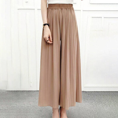 

Womens Pleated Cropped Pants Trousers High Waist Solid Color Casual Wide Leg