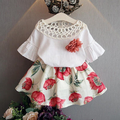 

2PCS Toddler Kids Baby Girls Outfits T-shirt TopsShort Dress Skirt Clothes Set