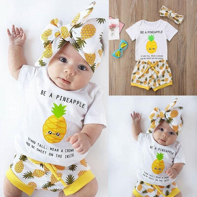 

Summer Newborn Baby Boy Girls Outfits Romper TopsShort Floral Pants 3PCS Set