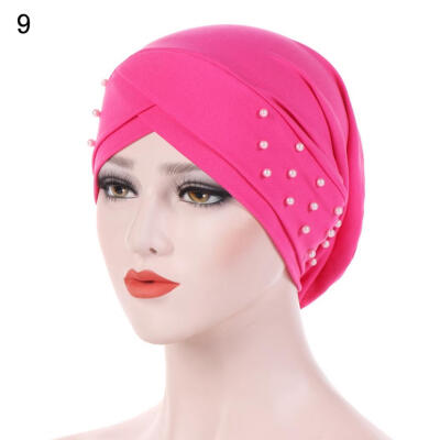 

Women Beads Elastic Turban Hat Muslim Cancer Chemo Cap Hijab Head Wrap