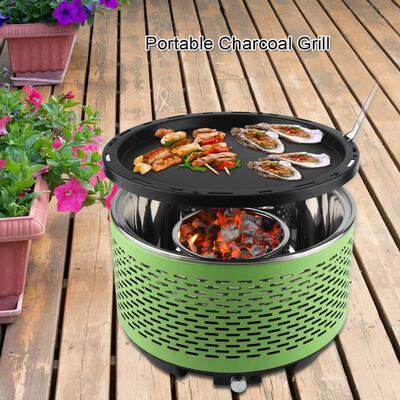 

Greensen Portable Charcoal Barbecue Grill Smokeless Round BBQ Grills for Garden Indoor Outdoor
