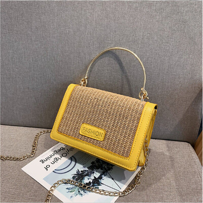 

New Style Women Handbag Small Crossbody Patchwork Chains Handbag Straw Hasp Purse Bag with Chain Shoulder Strap Fashion 2019 Hot
