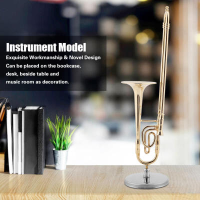 

Greensen Miniature Trombone Replica with Stand&Case Gold Plated Instrument Model Musical Ornaments