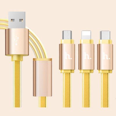 

HOCO UPL12 1m Multifunctional Weaving One Drag Three Micro USB Type-C Lightning Fast Charging Cable -1m