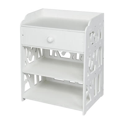 

Wooden Bed Side End Table Nightstand Bedroom Drawer & Bottom Shelf White