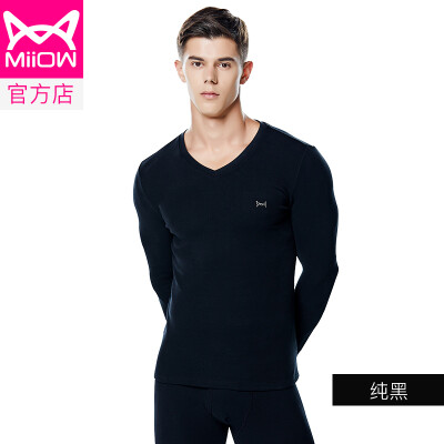 

Cat Man MiiOW thermal underwear men&women Qiuyi Qiuku warm clothes cotton Shut down thick round neck men&women based bottoming shirt V suit fashion warm clothes pure black V-neck male XXL