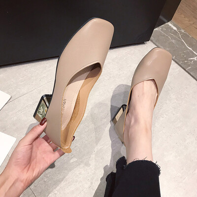 

2019 Grandma shoes womens thick with summer breeze new square high heels net Red Sun is simple Joker shoes
