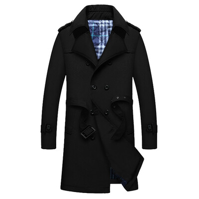 

Gobestart Men Winter Warm Jacket Overcoat Outwear Slim Long Trench Buttons Zipper Coat