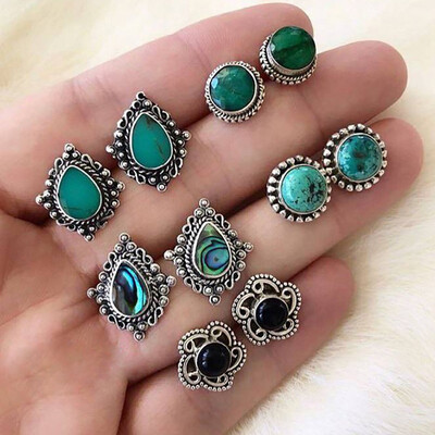 

EK503 5PairsSet Water Drop Green Stone Stud Earrings for Women Boho Boucle Doreille Jewelry Gems Earring Set Dazzling Brincos