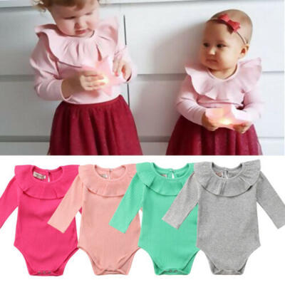 

UK Newborn Baby Girl Romper Long Sleeves Lotus Leaf Collar Bodysuit Outfits 0-2T