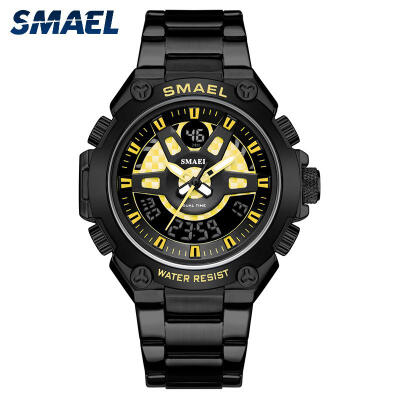 

SMAEL 1383 30m Waterproof Quartz Wristwatch Dual Display Mens Sports Watch With Stainless Steel Strap