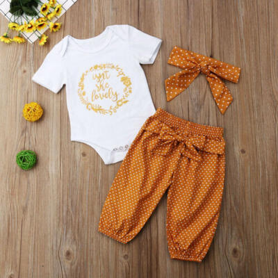 

Toddler Newborn Baby Girls Clothes White Tops Romper Dot Pants Outfits Set 0-18M