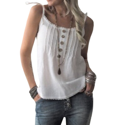 

Women Summer Sexy Lace Chiffon Sling Tank Top Casual Sleeveless Tops Solid Color Loose Tops