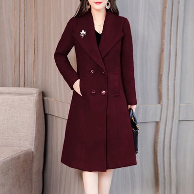 

Toponeto Women Work Solid Vintage Winter Office Long Sleeve Button Woolen Jacket Coat