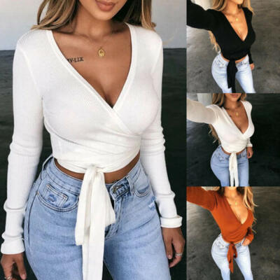 

Women crop top shirt sexy blouse tank top vest longsleeve casual autumn cami top