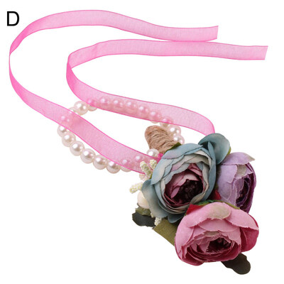 

Faux Pearl Wedding Bracelet Bridesmaid Bride Flower Ribbon Hand Wrist Corsage