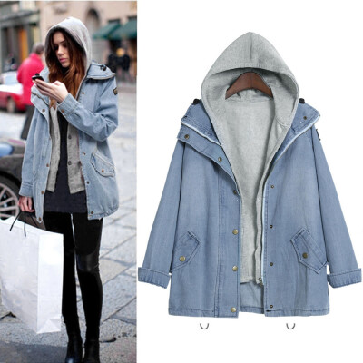 

Roseonmyhand Winter Women Warm Collar Hooded Coat Jacket Denim Trench Parka Outwear