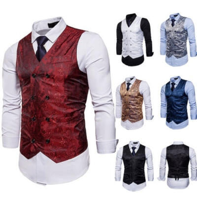 

Mens Double Breasted Bridegroom Suit Dress Waistcoat Wedding Formal Coat Vest