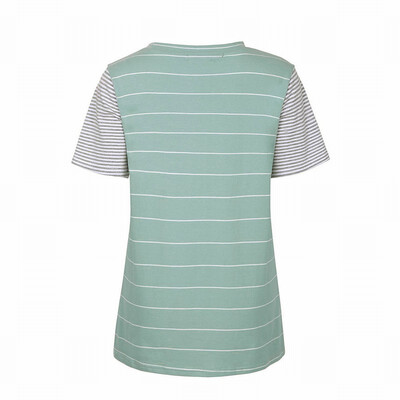 

Striped regular T-shirt womens contrast color V-neck short-sleeved shirt
