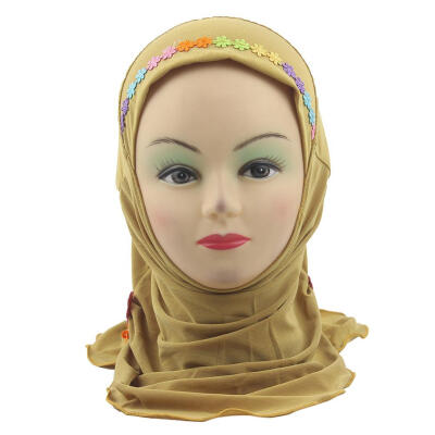 

Kids Girls Muslim Headscarf Crystal Linen Soft Children Wrap Cap Scarves