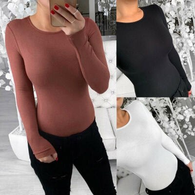 

Women Skinny Bodycon Romper Tops Jumpsuit Bodysuit Stretch Cotton Long Sleeve Comfy Winter Warm Blouse