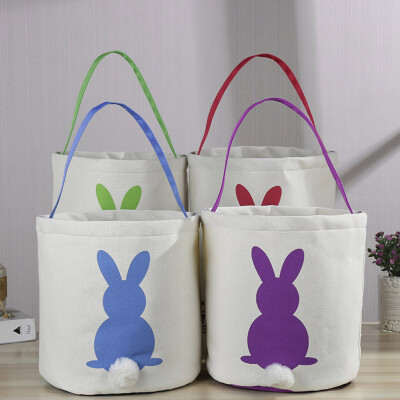 

Siaonvr Easter Egg Basket Holiday Rabbit Bunny Printed Canvas Gift Carry Eggs Candy Bag