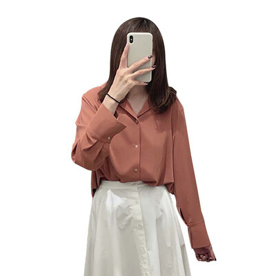 

Solid Casual Womens Tops&Blouses White Office Shirt blusas mujer de moda 2019 Women Fashion Long Sleeve V-Neck Shirts