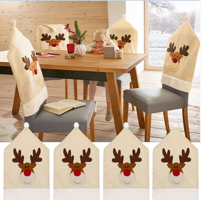 

Tailored 4PC Deer Hat Chair Covers Christmas Decor Dinner Chair Xmas Cap Sets