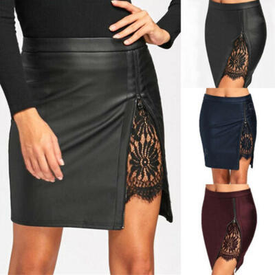 

SUNSIOM Women Sexy PU Leather Pencil Bodycon High Waist Mini Short Skirt Stretch