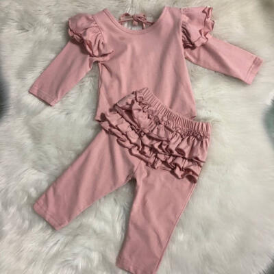 

Baby Girls Infant Fly Sleeve Tops Romper Ruffle Layered Pants Outfits Clothes 0-18M