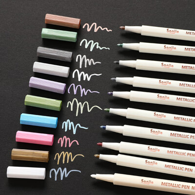 

High-gloss powder hook line pen 9 color handwritten newspaper account special color candy color DIY album black card needle pen very fine water chalk set