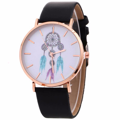 

〖Follure〗Women Wind Chimes Pattern Quartz Watch Leather Strap Belt Table Watch BK