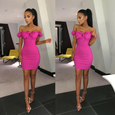 

New Womens Off Shoulder Bandage Bodycon Evening Party Cocktail Club Mini Dress