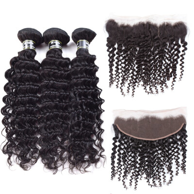 

Amazing Star Brazilian Deep Wave Virgin Hair Bundles with Frontal with Baby Hair Human Hair with Frontal Closure Free Part