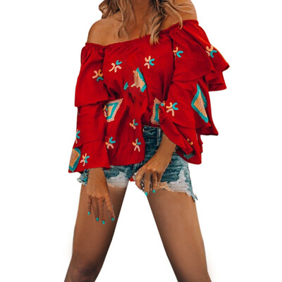 

Nomeni Women Casual Floral Print Blouse Long Sleeve Loose Top Shirt Tee