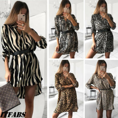 

Women Ladies Long Sleeve Leopard Snake PrintedHoliday Evening Party Mini Dress