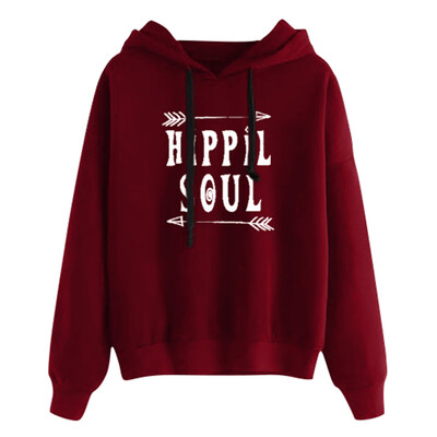 

Toponeto Women Casual Solid Letter Pattern Long Sleeve Hooded Pullover Sweatshirt