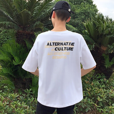 

Couple Casual Fashion Cotton Round Neck Letters Print Short Sleeve Loose Pullover T-Shirt