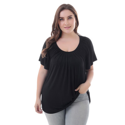 

Scoop Neck Short Sleeve Ruched Solid Color Plus Size Women Blouse