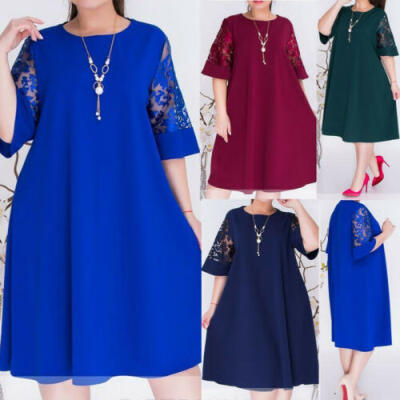 

New Women Casual Short Sleeve Solid Loose Tunic Top Shirt Blouse Mini Maxi Dress