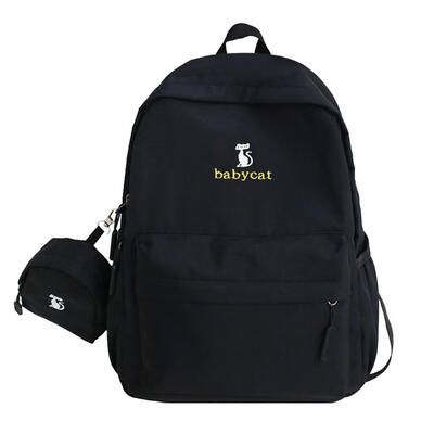 

2pcsset Cute Cat Print School Bags Women Nylon Travel Backpacks Clutch