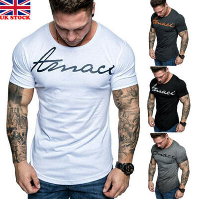 

UK Mens Gym Summer Slim Fit Casual Short Sleeve Muscle Tee Tops T-shirts Blouse