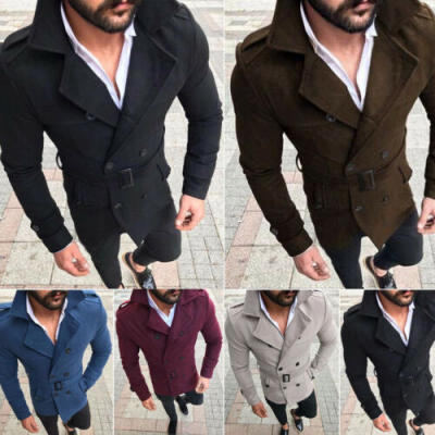 

Trench Coat Fashion Mens Jacket Winter Warm Wool Coat Outwear Long Overcoat