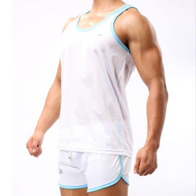 

Summer Men Pajamas Breathable Quick-drying Mesh Double Jersey Joggers O-Neck Tank Tops Pajama Sets