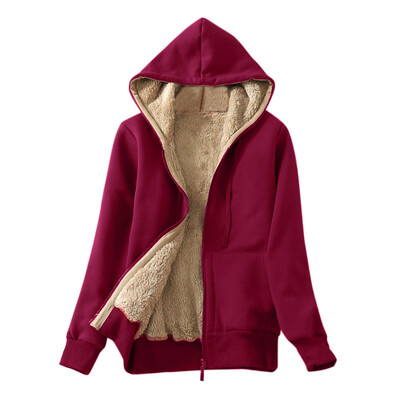 

Roseonmyhand Womens Casual Winter Warm Sherpa Lined Zip Up Hooded Sweatshirt Jacket Coat