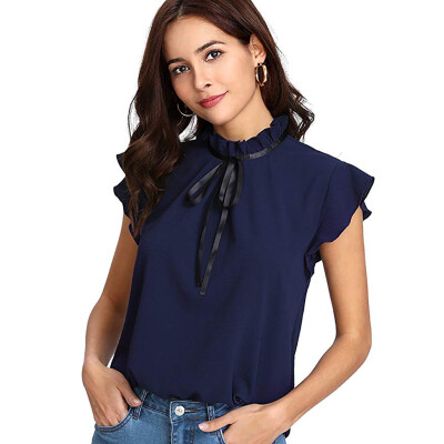 

Starmoon Womens Casual Cap Sleeve Bow Tie T-Shirt Solid Chiffon Blouse Tops