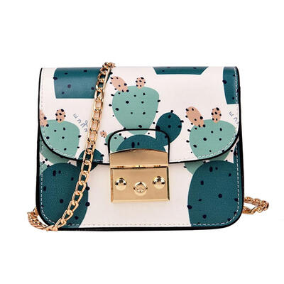 

Girls Cactus Print Flap Leather Shoulder Handbags Women Chain Crossbody Bag