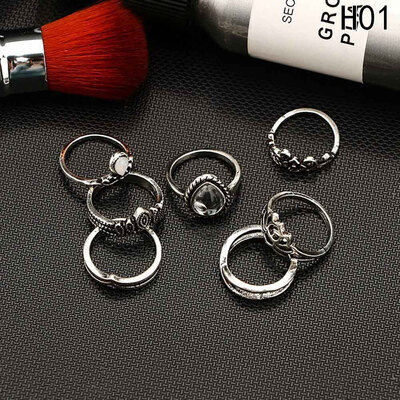 

7pcsset Vintage Bohemian Rings Set Gemstone Knuckle Rings Midi Rings Jewelry