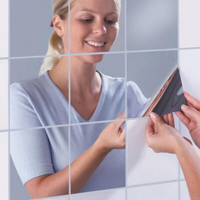 

〖Follure〗9 pc Mirror Tile Wall Sticker Square Self Adhesive Room Decor Stick On Art